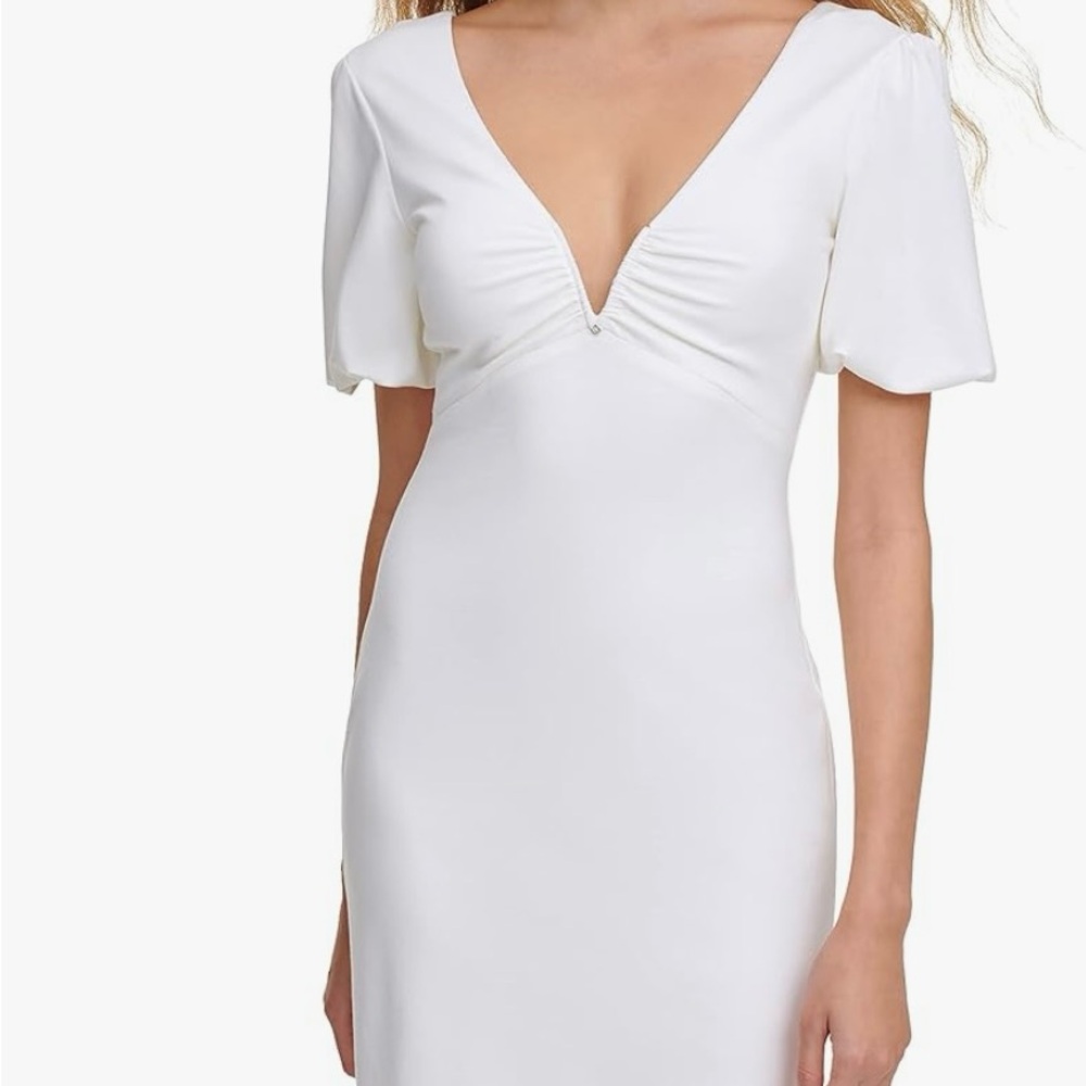 Guess Wired V-Neck Puff Sleeved Mini Dress Size 8- White
